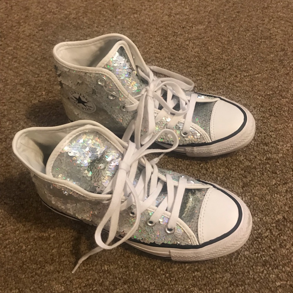 Silver sequins converse high tops